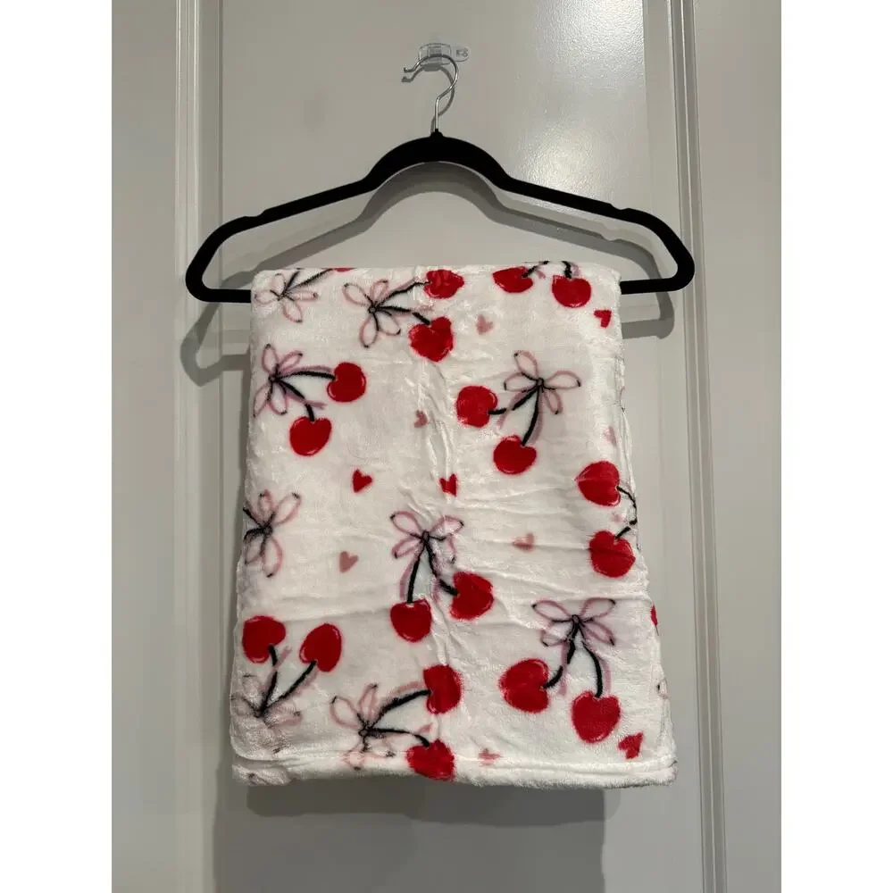 MSRP: $69.99 | ✨ Rose Kind Cherry Bow Plush Oversized Throw Blanket 108” x 52” ✨